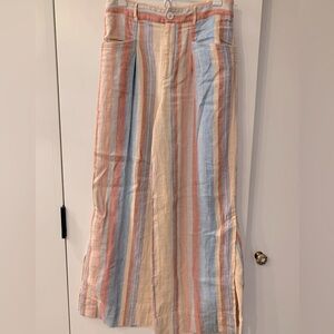 Anthropologie Linen Cotton Striped High Waist Wide Leg Pants 2P